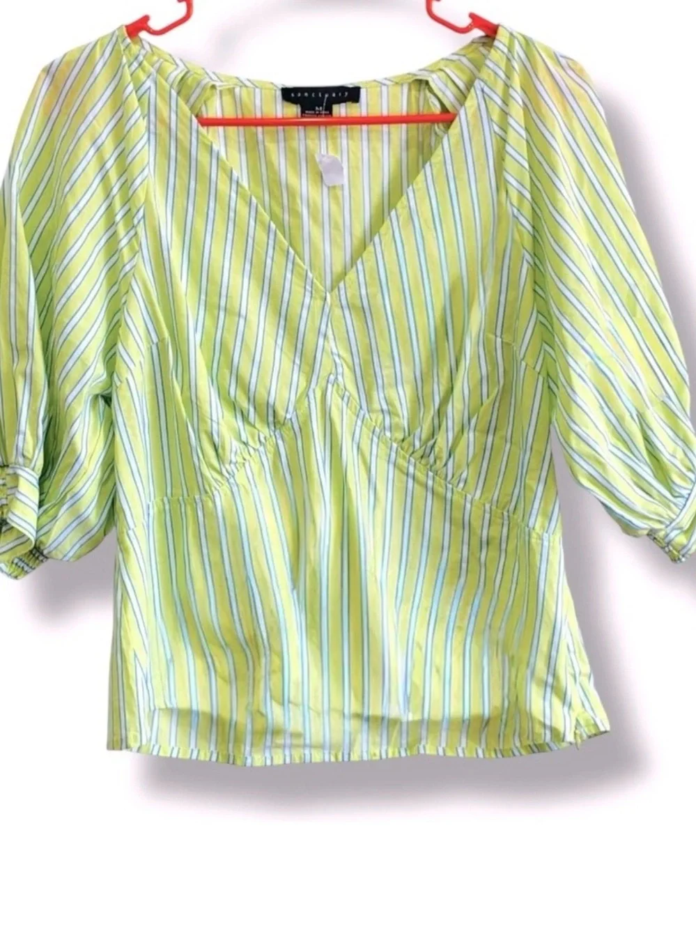 Anthropology Sanctuary Light Green Striped Blouse Size: Medium